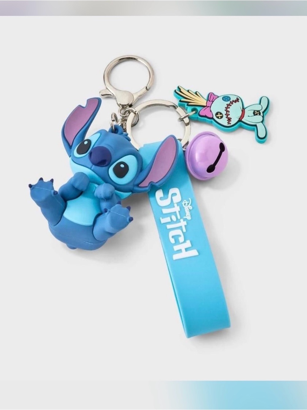 Disney Blue Stitch Keyring Set with Purple Bell and Voodoo Doll Charm